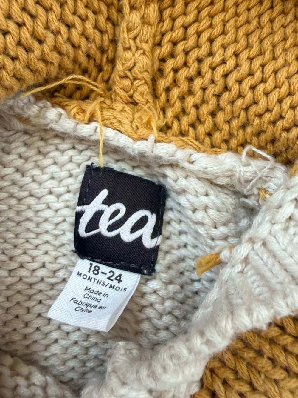 Tea Collection Baby Cardigan- Oatmeal Shiba Inu knit 100% cotton sweater - Picture 6 of 7